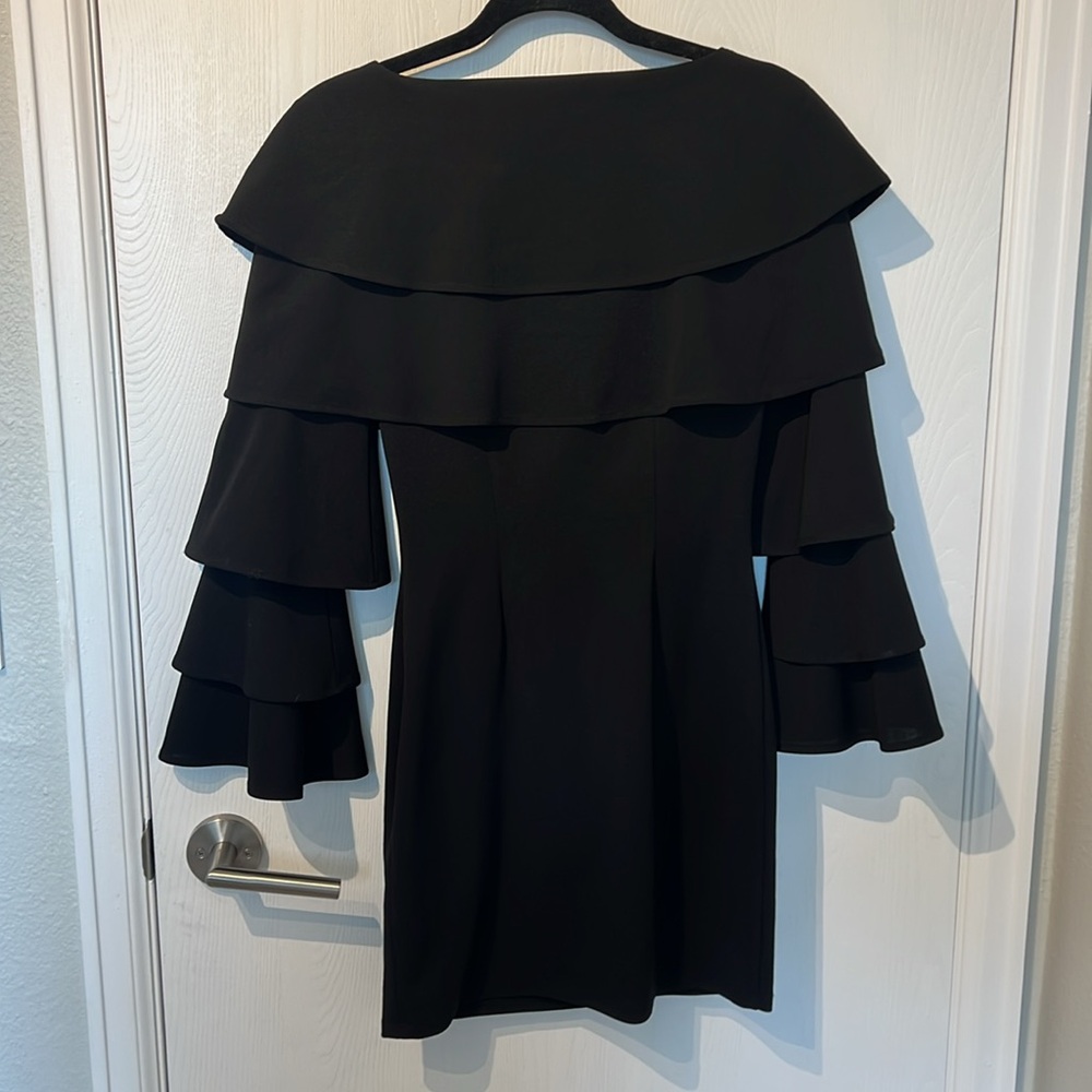 Gianni Bini Dorothy Knit Tiered Ruffle Sleeve Flutter Mini Dress in Black - Picture 8 of 9